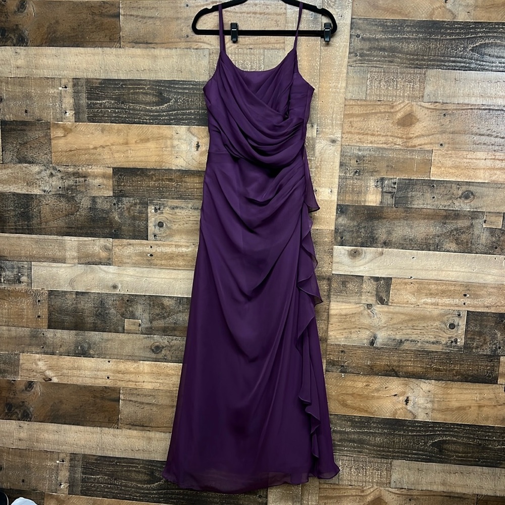 Impression Bridal Purple Ruched Ruffled Long Spaghetti Strap Bridesmaid Dress 14